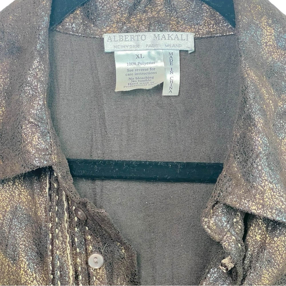 Alberto Makali Metallic Leopard Print Button-Up Blouse XL Long Sleeve Tunic Top - Picture 3 of 10